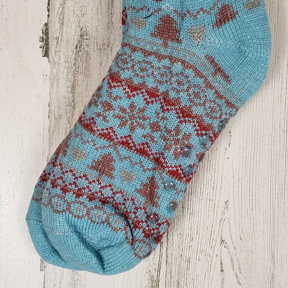 NWT Mari Clare Sherpa Lined Knit Winter Holiday Design No-Slip Slipper Socks